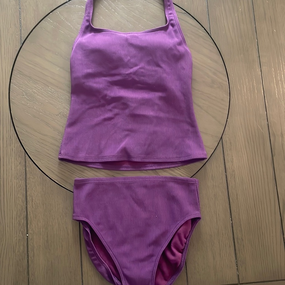 LN lands End Halter Swimsuit with High Leg Full Bottom Purple Size 8